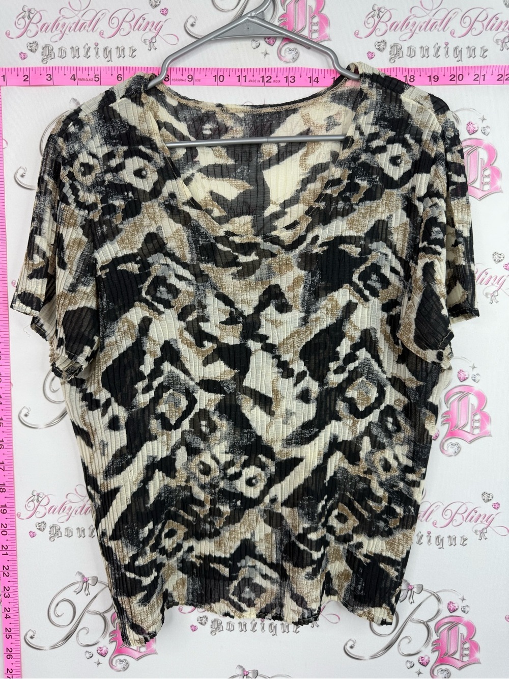 Women’s Short Sleeve Floral Print Top - Black & Cream